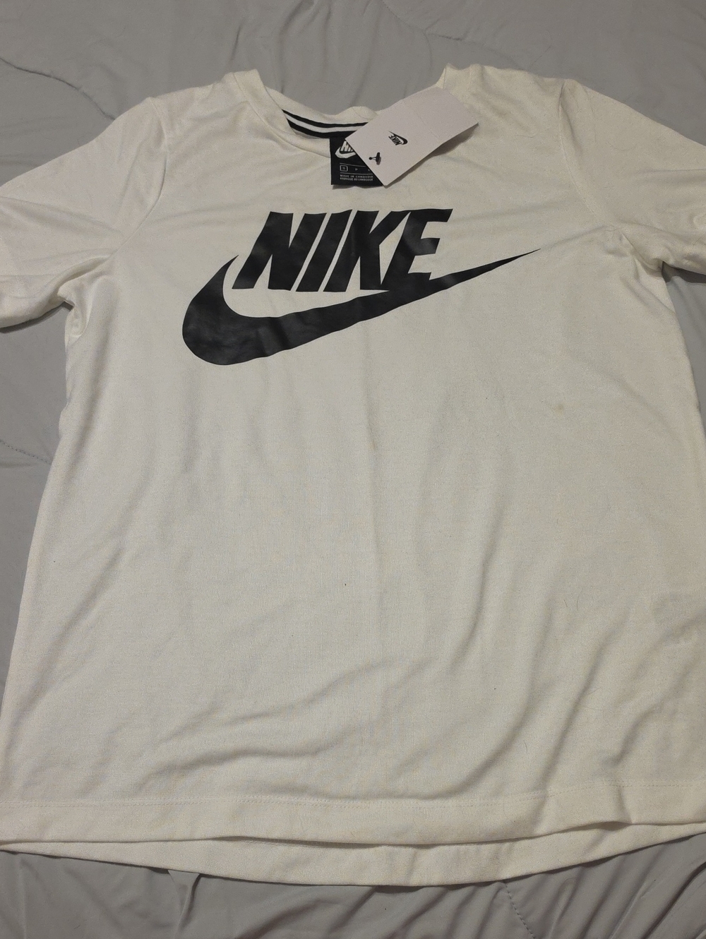 Nike White Short-Sleeve Tee with Black Swoosh Logo